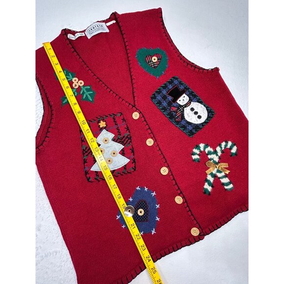VTG JANTZEN Christmas Sweater Vest Women’s Red Holiday Snowman Tree Embroidered - Picture 6 of 7